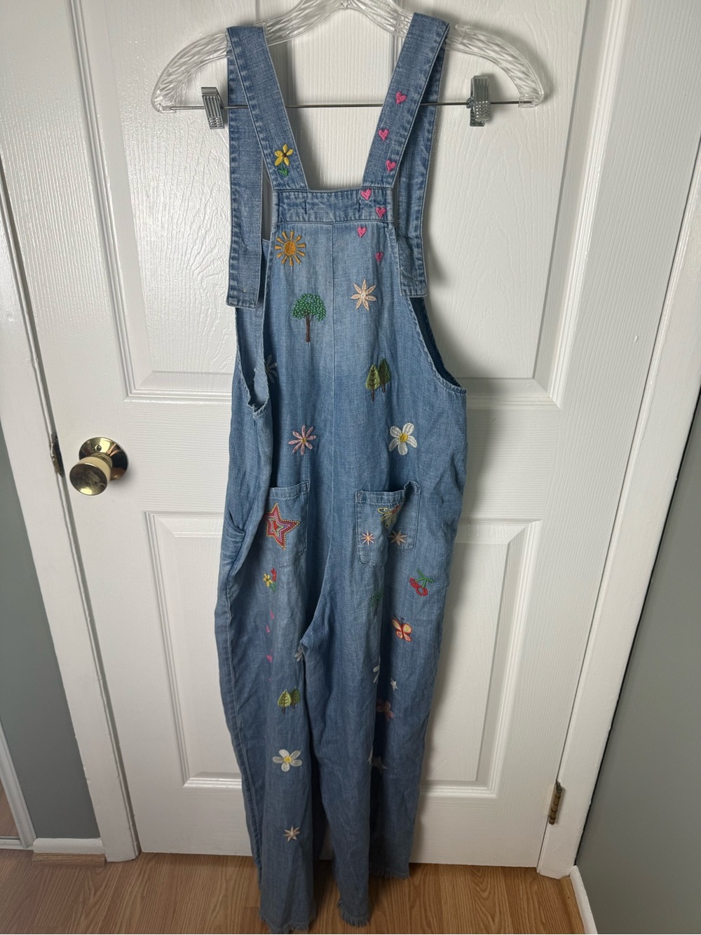 Billy T Oooh La La Embroidered Wide Leg Denim Overalls S - Picture 5 of 10